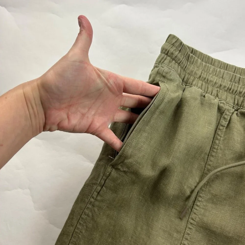 Athleta Olive Linen Retreat High Rise Pull On Ankle Pant L - Picture 3 of 7
